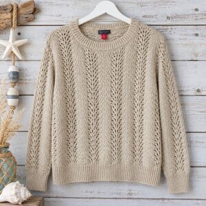 Vince Camuto Sequin Pointelle Sweater XL Champagne Silver NWT